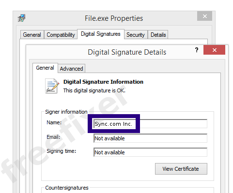 Screenshot of the Sync.com Inc. certificate